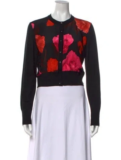 Pre-owned Erdem Wool Floral Print Button-up Top In Black