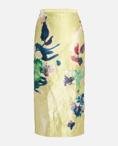 Erdem Yellow Floral Pencil Midi Skirt In Yellow