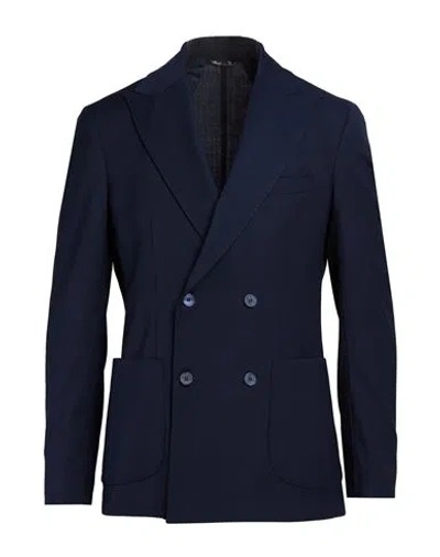 Eredi Del Duca Man Blazer Navy Size 38 Polyester, Wool, Elastane In Blue