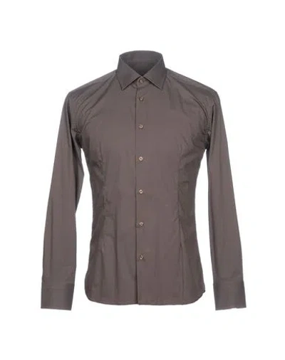 Eredi Del Duca Man Shirt Dark Brown Size S Cotton, Elastane In Multi