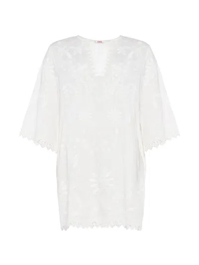 Eres Aigue-marine Embroidered Linen Mini Dress In White