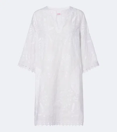 Eres Aigue-marine Embroidered Linen Minidress In White