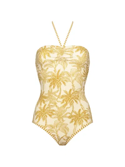 Eres Ailleurs Bustier Floral-print Swimsuit In Yellow
