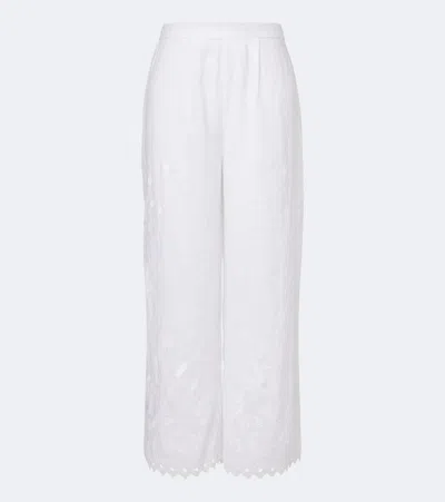 Eres Albatre Embroidered Linen Wide-leg Pants In White