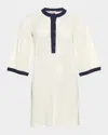 Eres Albatros Open-knit Cotton-blend Mini Dress In Ecru