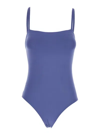 Eres Aquarelle Blue Swimsuit With Square Neck And Spaghetti Straps In Tech Fabric Stretch Woman