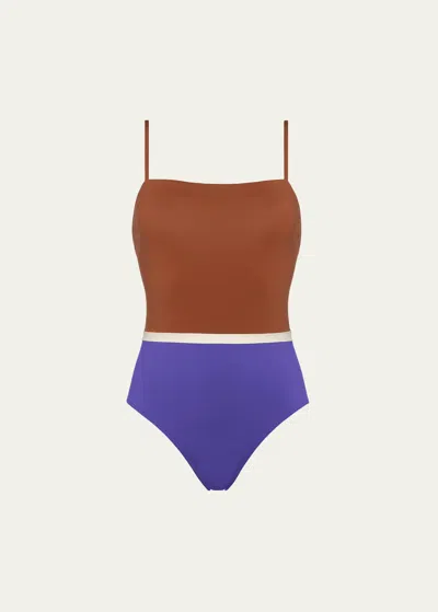 Eres Ara Colorblock One-piece Swimsuit In Caramelopercalefl