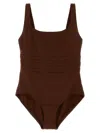 Eres Ribbed Square Neckline Wide Straps Swimsuit In Brown