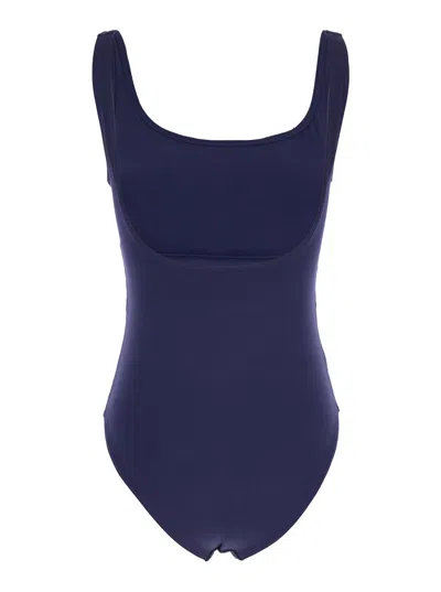 Eres Asia Blue Swimsuit With Scoop Neck And Striped Detail In Tech Fabric Stretch Woman