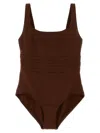 Eres Ribbed Square Neckline Wide Straps Swimsuit In Brown