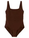 Eres Ribbed Square Neckline Wide Straps Swimsuit In Brown