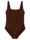 Eres Ribbed Square Neckline Wide Straps Swimsuit In Brown