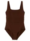 Eres Ribbed Square Neckline Wide Straps Swimsuit In Brown