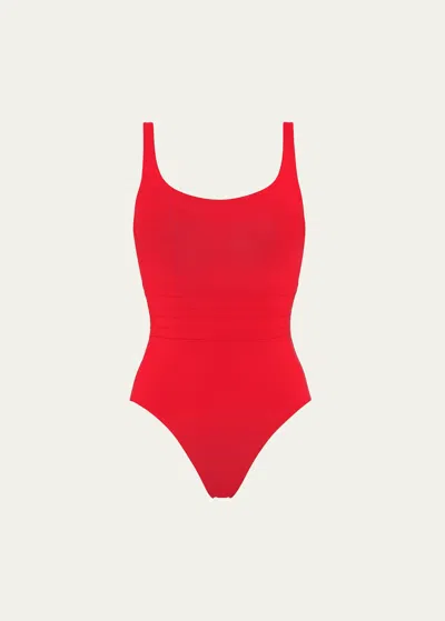Eres Asia Scoop-neck One-piece Swimsuit With Waistband Detail In Red