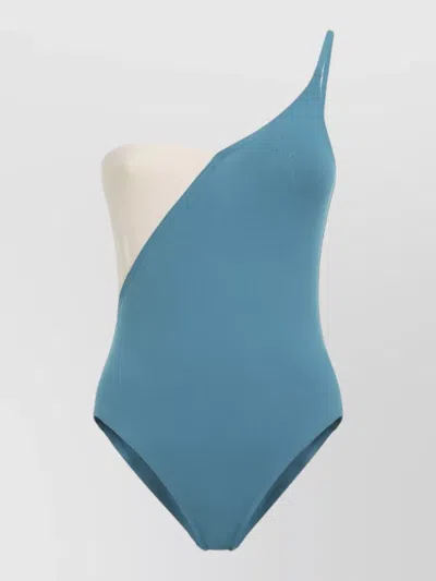 Eres Asymmetrical One Shoulder Two Tone Swimsuit In Blue