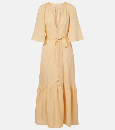 Eres Audacieuse Belted Linen Midi Dress In Animal Print