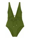 Eres V-neckline Swimsuit With Waist Tie Detail In Green