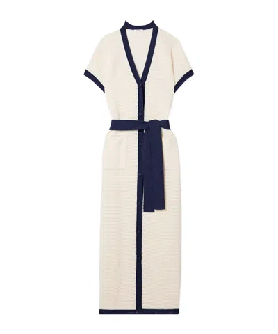Eres Bayadere Chavire Belted Two-tone Open-knit Cotton-blend Maxi Dress In White