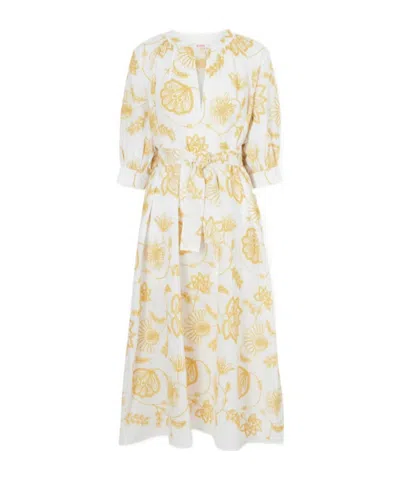 Eres Sari Anjana Belted Embroidered Cotton-blend Midi Dress In Multi