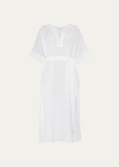 Eres Bibi Linen Kaftan Dress In Blanc