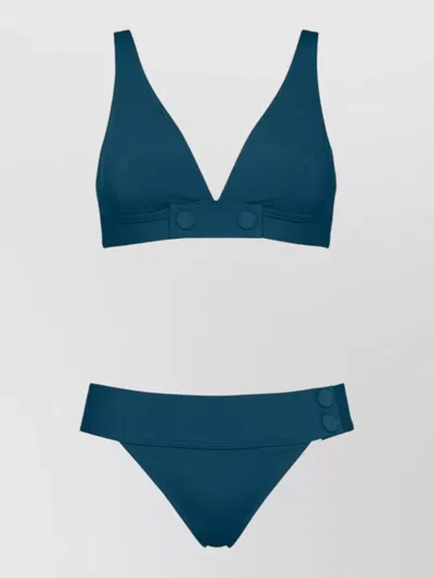 Eres Bikini Button Detail Elastic Waistband V Neckline In Blue