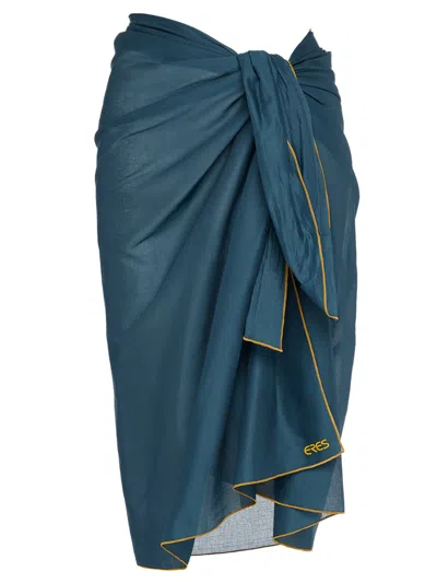 Eres Cabine Cotton Voile Sarong With Contrasting Border In Blue