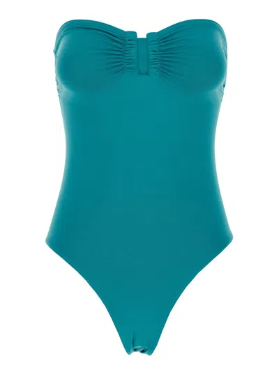 Eres Cassiopee Blue Sleeveless Swimsuit With Front Ruches In Tech Fabric Stretch Woman