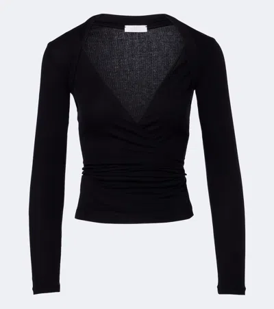 Eres Charlotte Ribbed-knit Wrap Top In Black