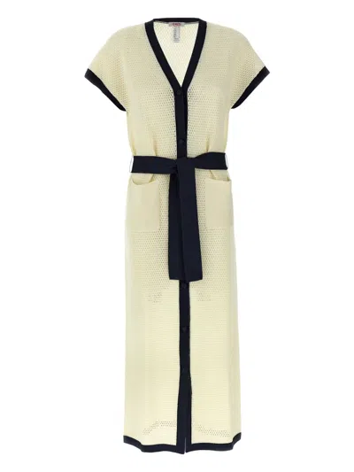 Eres Bayadere Chavire Belted Two-tone Open-knit Cotton-blend Maxi Dress In Multi