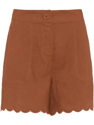 Eres Cheri Scalloped Linen Shorts In Braun