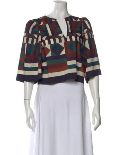 Pre-owned Eres Colorblock Pattern V-neck Crop Top In Blue
