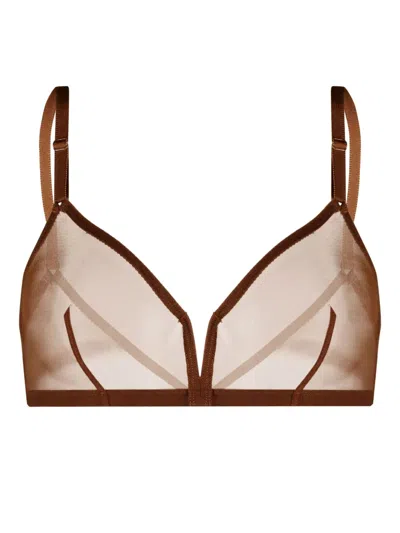 Eres Contrasting-trim Spaghetti-strap Bra In Brown