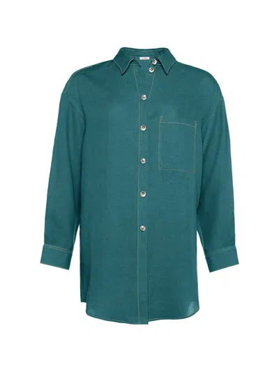 Eres Contrast-stitch Chest-pocket Shirt In Green