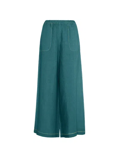 Eres Contrast-stitch Wide-leg Trousers In Green