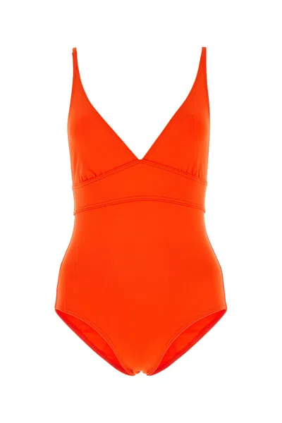 Eres Stretch Nylon Swimsuit V-neckline In Orange