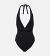 Eres Couture Bow-detailed Halterneck Swimsuit In Black