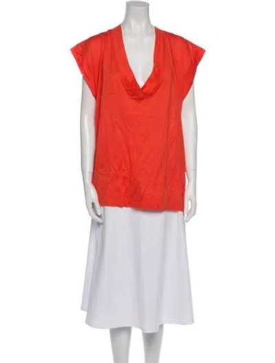 Pre-owned Eres Cowl Neck Short Sleeve Blouse In Orange