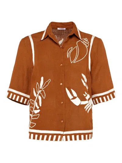 Eres Crab Button-up Shirt In Brown