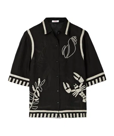 Eres Crab Embroidered Short-sleeve Shirt In Black