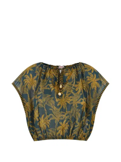 Eres Crocodile Drawstring-detail Patterned Top In Multi