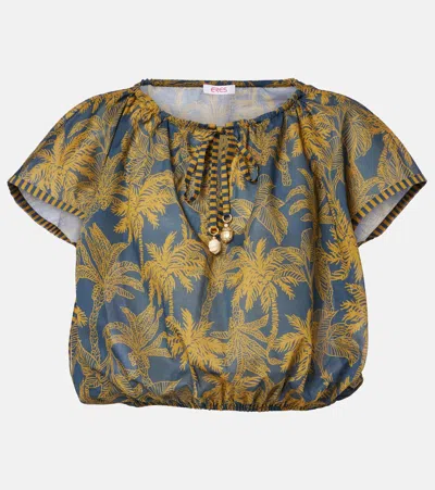 Eres Crocodile Printed Cotton Voile Top In Yellow
