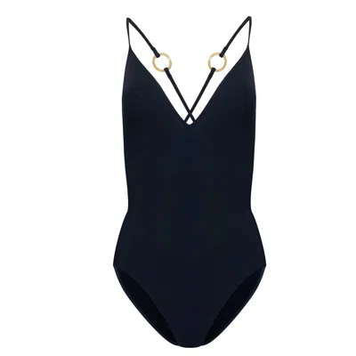 Eres Cross Back One Piece Swimsuit With Embellishments In Black