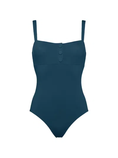 Eres Dahabiya Button-detail Square-neck Swimsuit In Blue