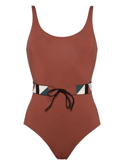 Eres Damier Belted Swimsuit In 褐色
