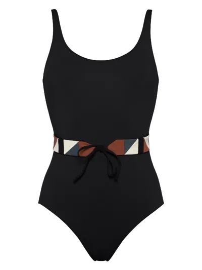 Eres Damier Belted Swimsuit In 黑色