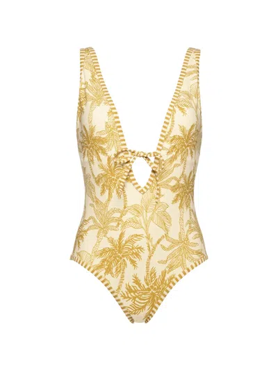 Eres Destination V-neck Floral-print Swimsuit In Yellow