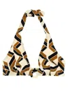 Eres Dimension Embellished Printed Triangle Halterneck Bikini Top In Brown