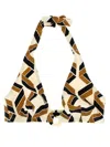 Eres Dimension Embellished Printed Triangle Halterneck Bikini Top In Gold