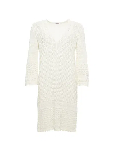 Eres Divina Crochet V-neck Mini Dress In White