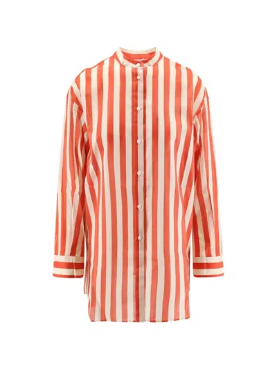 Eres Duetto Striped Cotton Voile Shirt In Orange